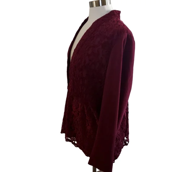 Chico's Red Maple Faux Suede and Lace Jacket - Picture 6 of 16